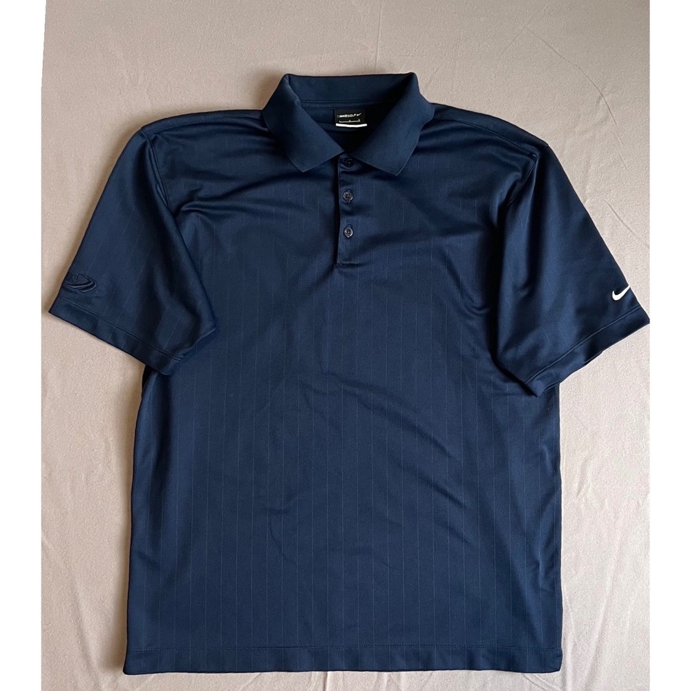 Nike Golf Dri-FIT Polo Shirt Mens Navy Blue Pinstripe Short Sleeve Size Large